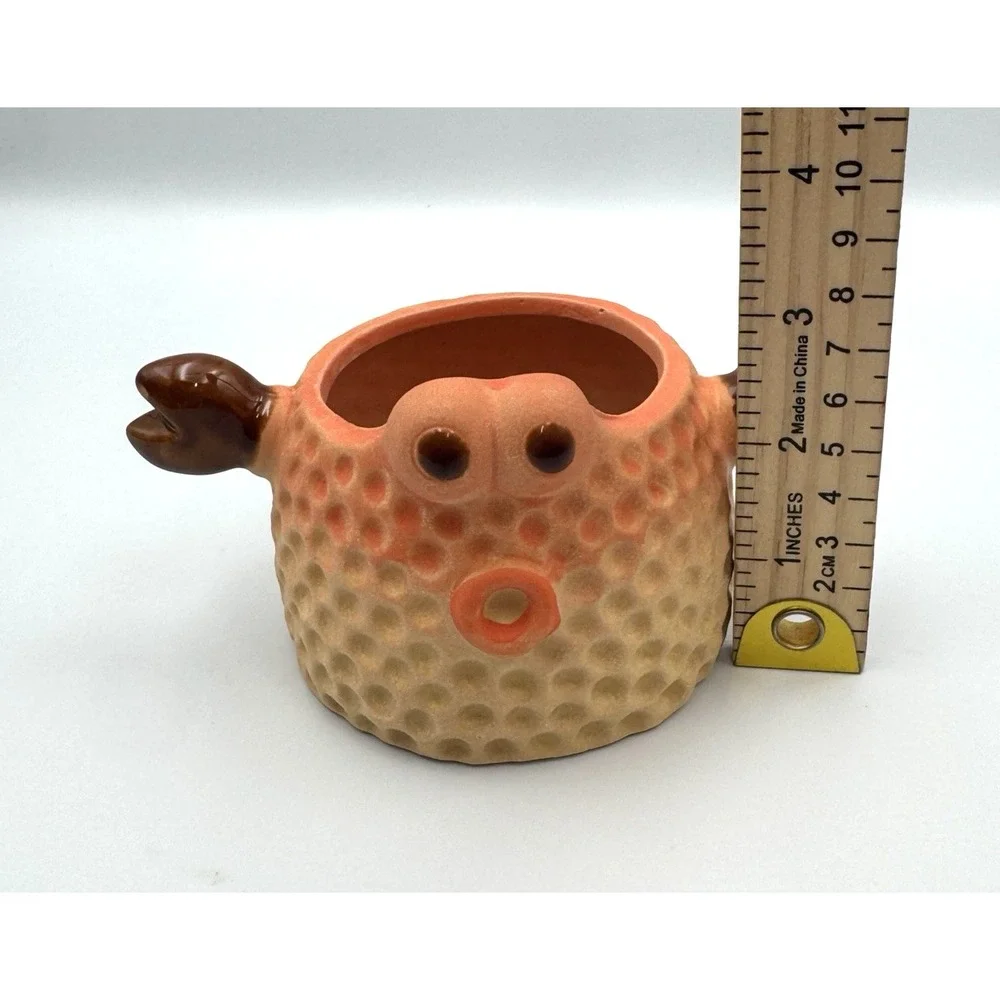 Ceramic Puffer Fish Planter Pot Blowfish Orange Brown Textured Coastal Decor
